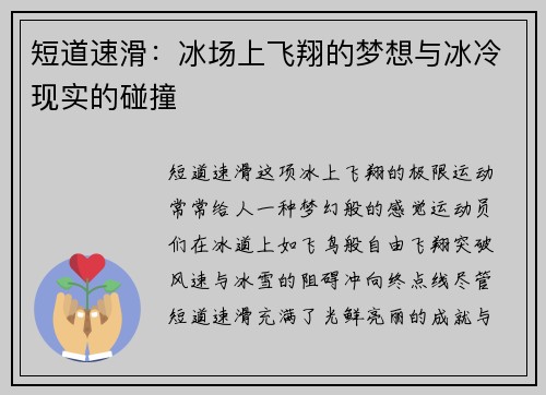 短道速滑：冰场上飞翔的梦想与冰冷现实的碰撞